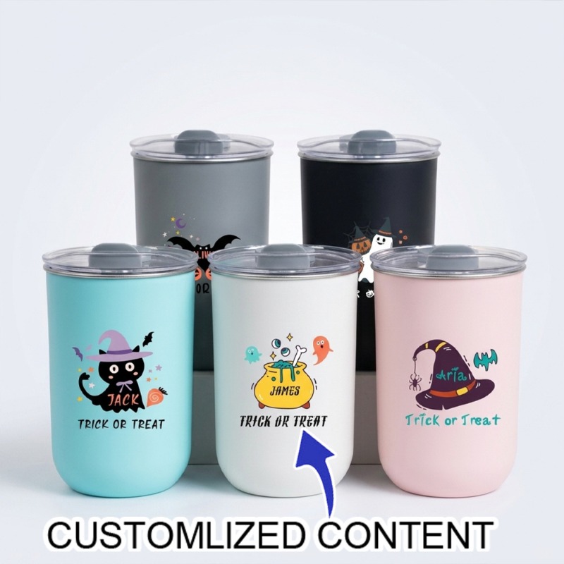 Coffee Equipment Names - パーソナライズされたキュートなハロウィン旅行用カップ、カスタムネーム入りステンレスドラム、秋のギフト、保温コーヒーカップ。