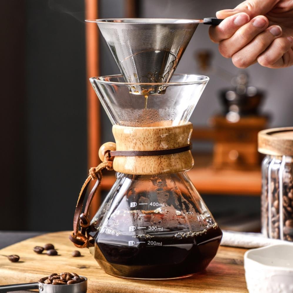 Coffee Equipment Pour Over - ガラス製コーヒーポット、ステンレスフィルター付きドリップ式ホットブリューワー、手淹れコーヒーポット、フィルター付きプアオーバーコーヒーメーカー