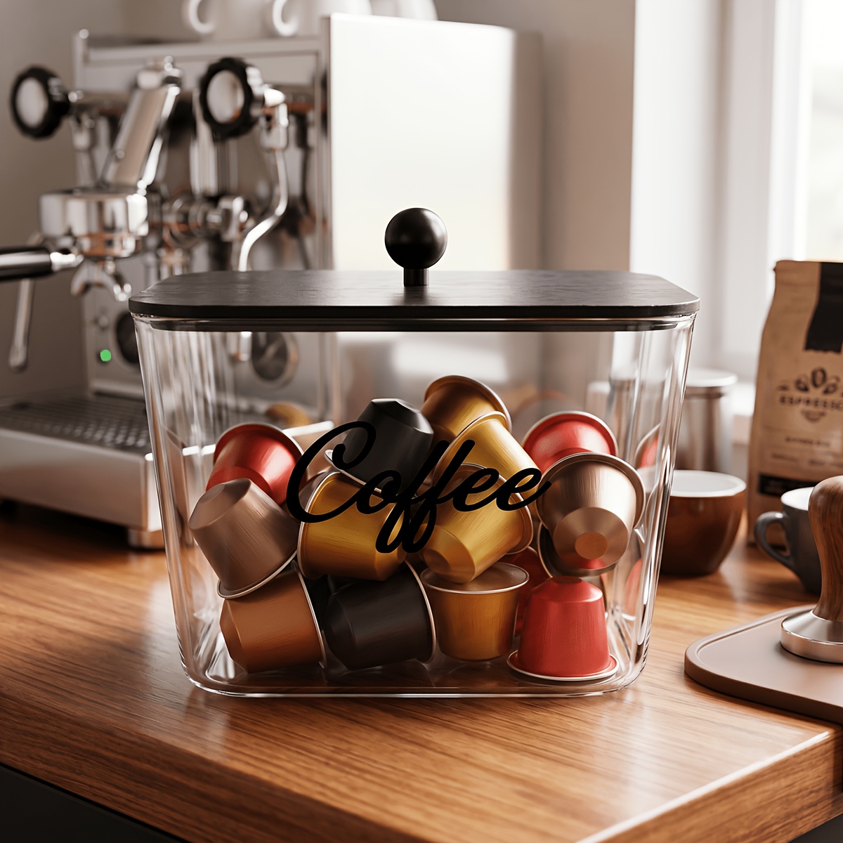 Coffee Equipment Rack - 蓋付きコーヒーポッドホルダー プラスチック製収納ボックス Kカップオーガナイザー 大容量 キッチンカウンター、カフェバーオーガナイザー用
