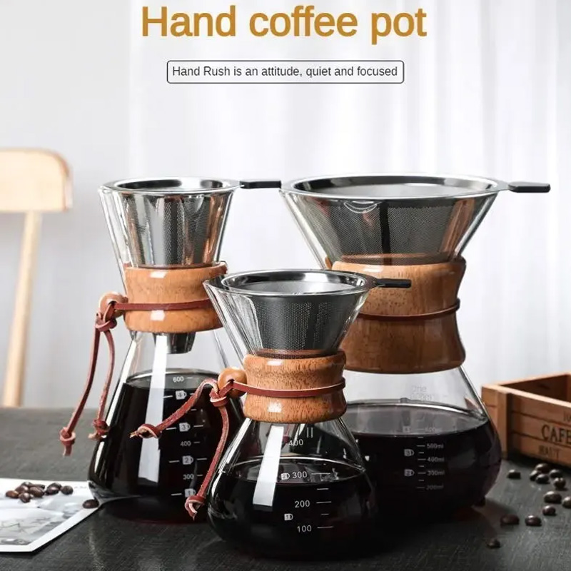 Coffee Equipment Pour Over - ハンドガラスコーヒーケトル ステンレス鋼フィルター付き ドリップ醸造 ホットブリューワー コーヒーポット ドリッパー
