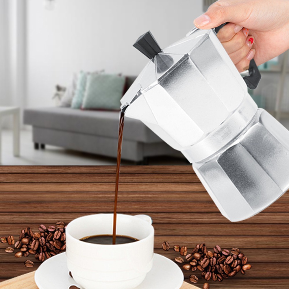 Coffee Equipment For Cafe - 醸造器具 アルミ製モカポット 2カップサイズ シルバー エスプレッソコーヒーメーカー 100ml容量