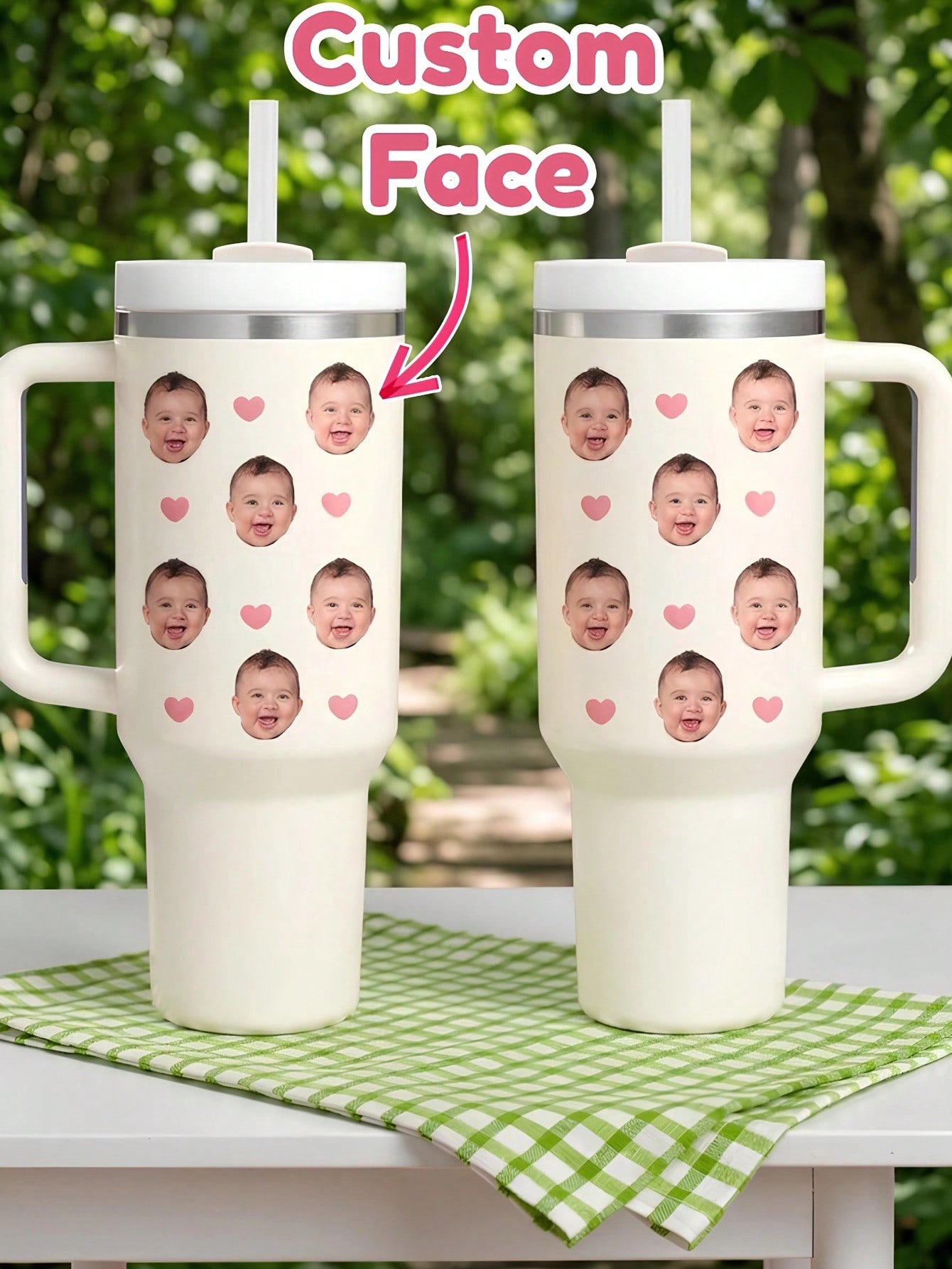 Coffee Equipment Names - カスタムフェイス断熱タンブラー 40オンス ハンドルとストロー付き パーソナライズされた写真と名前入り ステンレス鋼製ウォーターカップ トラベルコーヒーボトル