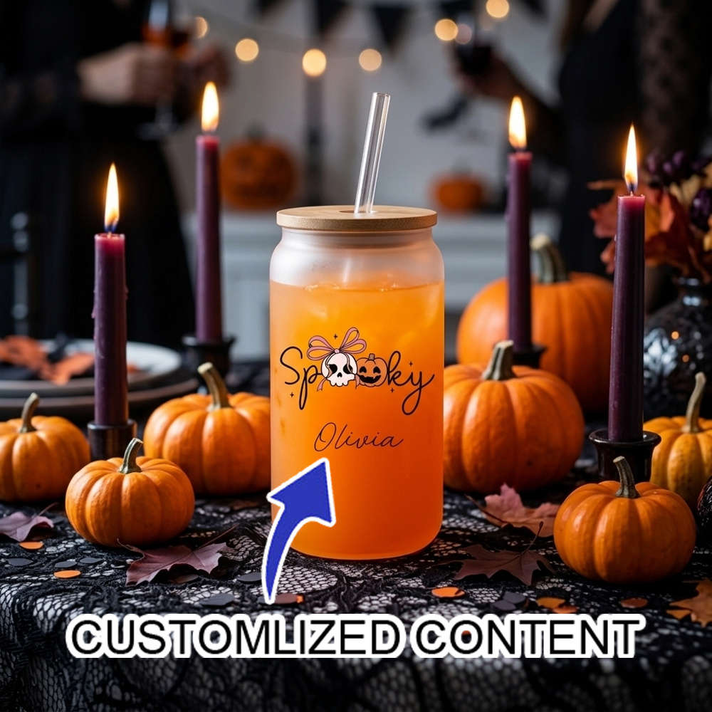 カスタム名入れ スポーキーハロウィン グラスカップ 竹製蓋と - Coffee Equipment Names のレビューと価格