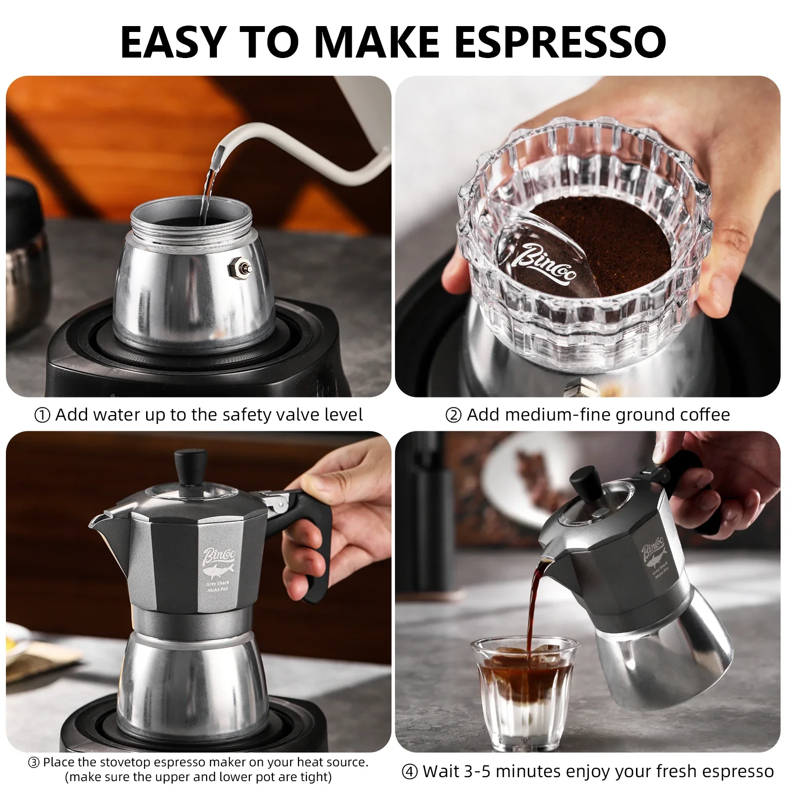 Bincoo 2カップ ダブルバルブ モカポット アルミ合金 - Coffee Equipment Machine のレビューと価格