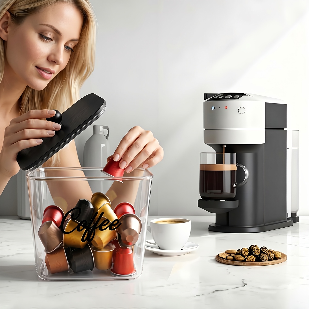 蓋付きコーヒーポッドホルダー プラスチック製収納ボックス K - Coffee Equipment Rack のレビューと価格