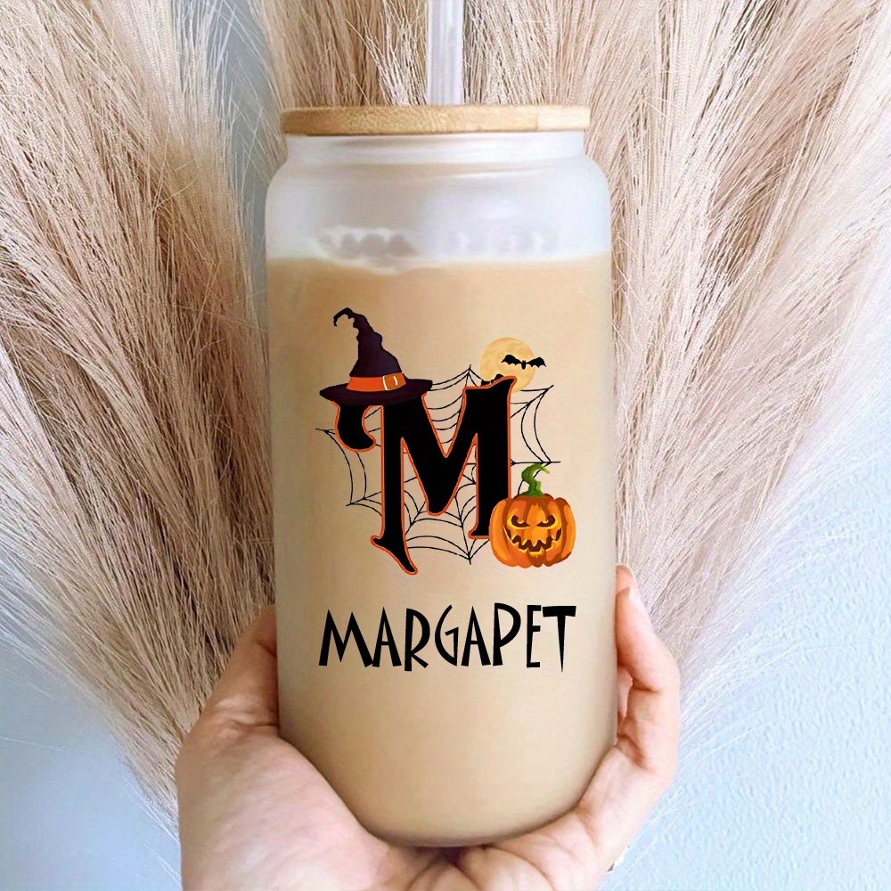 カスタムハロウィンネームグラスカップ、竹製蓋付き、魔女の帽子 - Coffee Equipment Names のレビューと価格