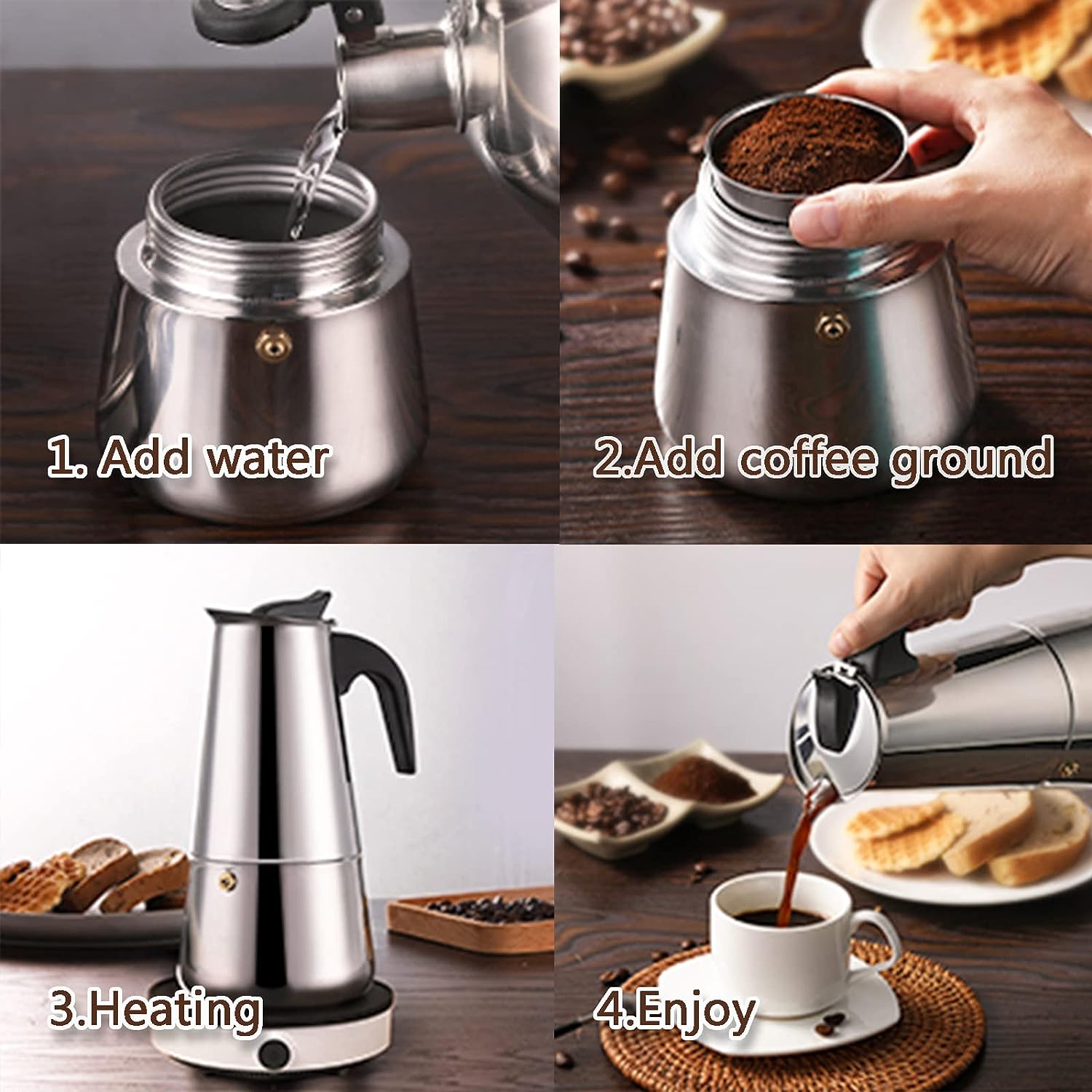 4/6/9カップモカポットカフェマシンエスプレッソカップコー - Coffee Equipment Machine のレビューと価格